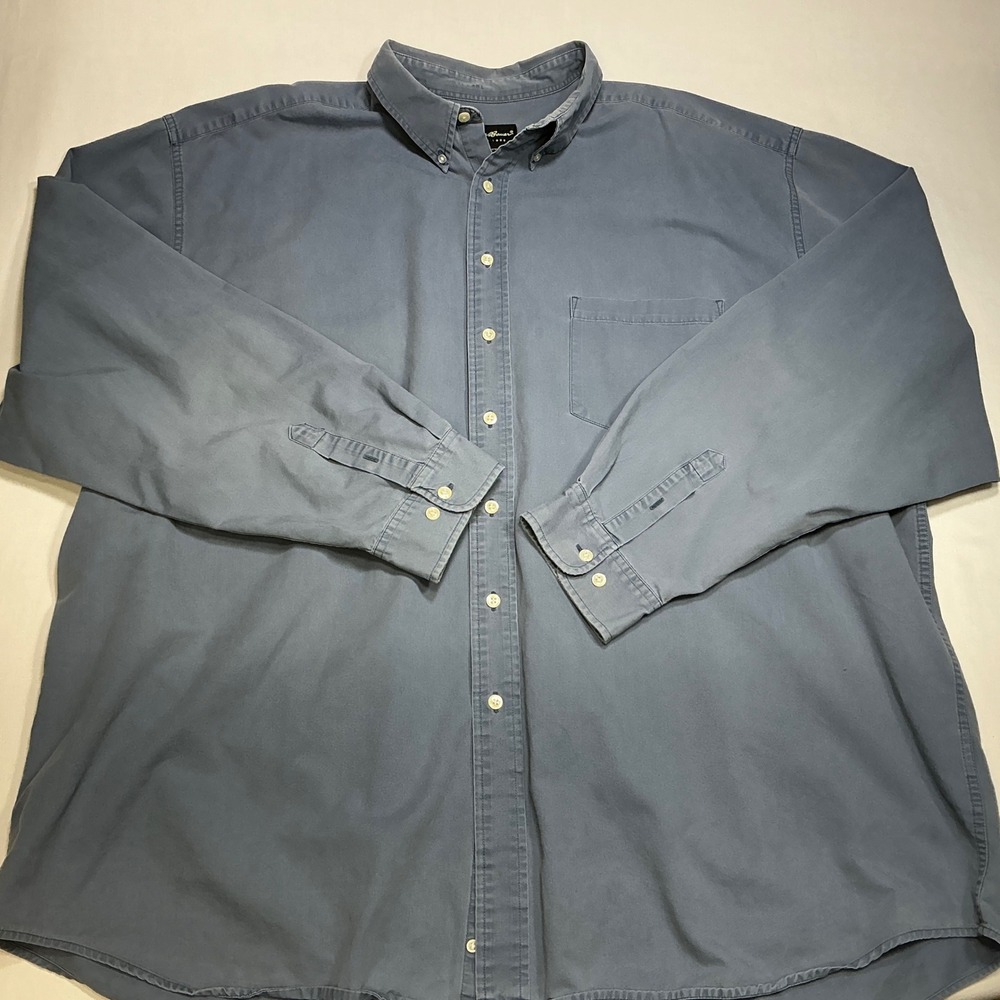 Eddie Bauer Blue Cotton Button‎ Down Long Sleeve Work Shirt 3XLT XXL Tall